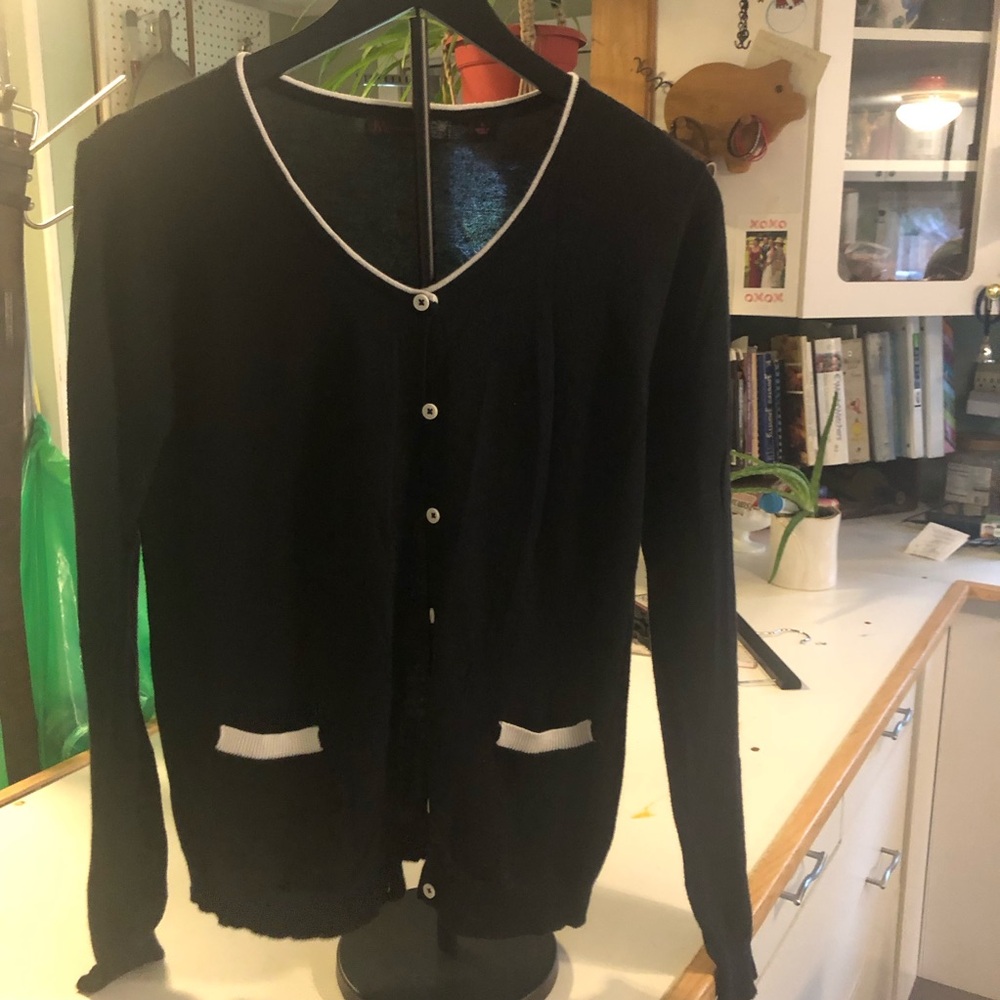 Elegant Black Cardigan with White Accents